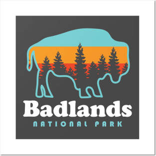 Badlands National Park Bison Retro South Dakota Posters and Art